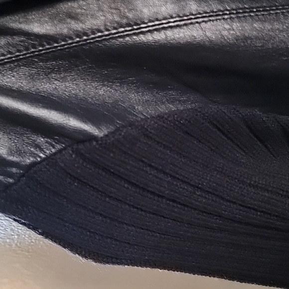 Leather & Wool Blend Knit Bikercore Moto Jacket Black size L - Picture 5 of 14